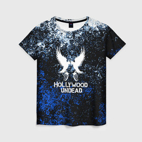 Женская футболка 3D с принтом HOLLYWOOD UNDEAD в Екатеринбурге, 100% полиэфир ( синтетическое хлопкоподобное полотно) | прямой крой, круглый вырез горловины, длина до линии бедер | charlie scene | danny | funny man | hollywood undead | j dog | johnny 3 tears | logo | music | rock | альтернатива | металл | музыка | музыкальный | рок