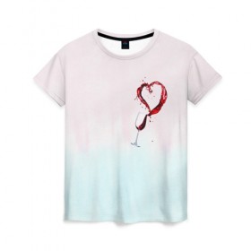 Женская футболка 3D с принтом Винишко в сердце у меня в Екатеринбурге, 100% полиэфир ( синтетическое хлопкоподобное полотно) | прямой крой, круглый вырез горловины, длина до линии бедер | wine | бокал | винишко | вино | винцо | любовь | сердце | фужер