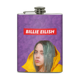 Фляга с принтом BILLIE EILISH в Екатеринбурге, металлический корпус | емкость 0,22 л, размер 125 х 94 мм. Виниловая наклейка запечатывается полностью | Тематика изображения на принте: bad guy | billie | eilish | ocean eyes | айлиш | билли | девушка | певица | эйлиш