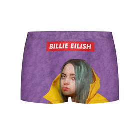 Мужские трусы 3D с принтом BILLIE EILISH в Екатеринбурге, 50% хлопок, 50% полиэстер | классическая посадка, на поясе мягкая тканевая резинка | Тематика изображения на принте: bad guy | billie | eilish | ocean eyes | айлиш | билли | девушка | певица | эйлиш