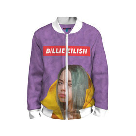 Детский бомбер 3D с принтом BILLIE EILISH в Екатеринбурге, 100% полиэстер | застегивается на молнию, по бокам два кармана без застежек, мягкие манжеты, по низу бомбера и на воротнике — эластичная резинка | bad guy | billie | eilish | ocean eyes | айлиш | билли | девушка | певица | эйлиш