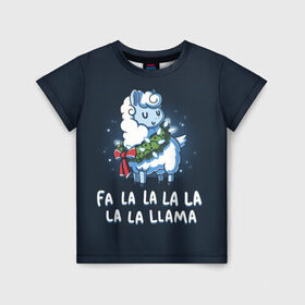 Детская футболка 3D с принтом Fa-la-lama в Екатеринбурге, 100% гипоаллергенный полиэфир | прямой крой, круглый вырез горловины, длина до линии бедер, чуть спущенное плечо, ткань немного тянется | Тематика изображения на принте: alpaca | lama | new year | sweater | ugly | альпака | лама | новый год | рождество | свитер