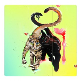 Магнитный плакат 3Х3 с принтом LOVE в Екатеринбурге, Полимерный материал с магнитным слоем | 9 деталей размером 9*9 см | Тематика изображения на принте: cat | cats | животные | киса | киска | кот | котики | коты | котэ | кошка | природа
