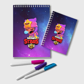 Блокнот с принтом SANDY SPACE (Brawl Stars) в Екатеринбурге, 100% бумага | 48 листов, плотность листов — 60 г/м2, плотность картонной обложки — 250 г/м2. Листы скреплены удобной пружинной спиралью. Цвет линий — светло-серый
 | Тематика изображения на принте: brawl | bull | colt | crow | game | games | leon | online | penny | poco | sandy | shelly | spike | star | stars | wanted | брав | бравл | браво | звезда | звезды | игра | игры | лого | онлайн | сенди | старс | сэнди