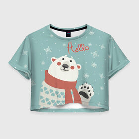 Женская футболка Crop-top 3D с принтом Hello Bear в Екатеринбурге, 100% полиэстер | круглая горловина, длина футболки до линии талии, рукава с отворотами | 