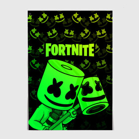 Постер с принтом FORTNITE MARSHMELLO в Екатеринбурге, 100% бумага
 | бумага, плотность 150 мг. Матовая, но за счет высокого коэффициента гладкости имеет небольшой блеск и дает на свету блики, но в отличии от глянцевой бумаги не покрыта лаком | chapter 2 | fortnite | marshmello | диджей | игры | маршмэллоу | молоток | фортнайт