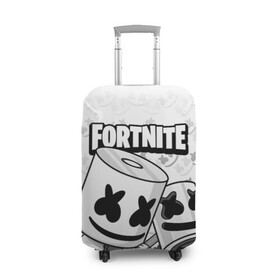 Чехол для чемодана 3D с принтом FORTNITE MARSHMELLO в Екатеринбурге, 86% полиэфир, 14% спандекс | двустороннее нанесение принта, прорези для ручек и колес | chapter 2 | fortnite | marshmello | диджей | игры | маршмэллоу | молоток | фортнайт