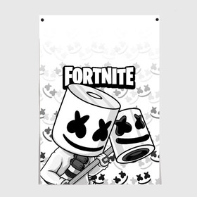 Постер с принтом FORTNITE MARSHMELLO в Екатеринбурге, 100% бумага
 | бумага, плотность 150 мг. Матовая, но за счет высокого коэффициента гладкости имеет небольшой блеск и дает на свету блики, но в отличии от глянцевой бумаги не покрыта лаком | chapter 2 | fortnite | marshmello | диджей | игры | маршмэллоу | молоток | фортнайт