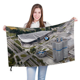 Флаг 3D с принтом BMW city в Екатеринбурге, 100% полиэстер | плотность ткани — 95 г/м2, размер — 67 х 109 см. Принт наносится с одной стороны | bmw | buildings | city | germany | munich | prestige | бмв | германия | город | здания | мюнхен | престиж