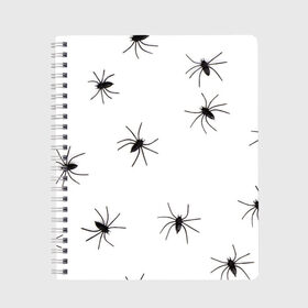 Тетрадь с принтом Пауки в Екатеринбурге, 100% бумага | 48 листов, плотность листов — 60 г/м2, плотность картонной обложки — 250 г/м2. Листы скреплены сбоку удобной пружинной спиралью. Уголки страниц и обложки скругленные. Цвет линий — светло-серый
 | Тематика изображения на принте: spider | spiders | абстрактный | абстракция | животное | животные | жук | жуки | насекомое | насекомые | паук | паучий | паучки | паучок | природа | фауна