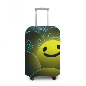 Чехол для чемодана 3D с принтом НЕОНОВЫЕ СМАЙЛЫ в Екатеринбурге, 86% полиэфир, 14% спандекс | двустороннее нанесение принта, прорези для ручек и колес | emoji | настроение | позитив | смайлики | смайлы | стикеры | текстура смайл | улыбки | фон смайл | эмодзи