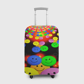 Чехол для чемодана 3D с принтом ЦВЕТНЫЕ СМАЙЛИКИ в Екатеринбурге, 86% полиэфир, 14% спандекс | двустороннее нанесение принта, прорези для ручек и колес | emoji | настроение | позитив | смайлики | смайлы | стикеры | текстура смайл | улыбки | фон смайл | эмодзи