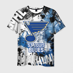 Мужская футболка 3D с принтом Сент-Луис Блюз в Екатеринбурге, 100% полиэфир | прямой крой, круглый вырез горловины, длина до линии бедер | blues | hockey | nhl | st. louis | st. louis blues | usa | блюз | нхл | сент луис | сент луис блюз | спорт | сша | хоккей | шайба
