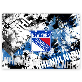 Поздравительная открытка с принтом Нью-Йорк Рейнджерс в Екатеринбурге, 100% бумага | плотность бумаги 280 г/м2, матовая, на обратной стороне линовка и место для марки
 | hockey | new york | new york rangers | nhl | rangers | usa | нхл | нью йорк | нью йорк рейнджерс | рейнджерс | спорт | сша | хоккей | шайба
