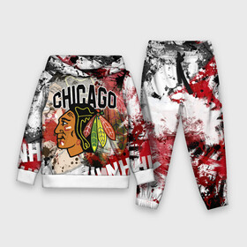 Детский костюм 3D (с толстовкой) с принтом Chicago Blackhawks в Екатеринбурге,  |  | blackhawks | chicago | chicago blackhawks | hockey | nhl | usa | блэкхокс | нхл | спорт | сша | хоккей | чикаго | чикаго блэкхокс | шайба