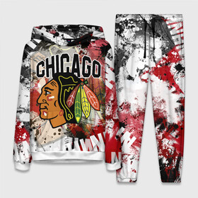 Женский костюм 3D (с толстовкой) с принтом Chicago Blackhawks в Екатеринбурге,  |  | blackhawks | chicago | chicago blackhawks | hockey | nhl | usa | блэкхокс | нхл | спорт | сша | хоккей | чикаго | чикаго блэкхокс | шайба