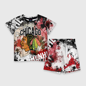 Детский костюм с шортами 3D с принтом Chicago Blackhawks в Екатеринбурге,  |  | blackhawks | chicago | chicago blackhawks | hockey | nhl | usa | блэкхокс | нхл | спорт | сша | хоккей | чикаго | чикаго блэкхокс | шайба