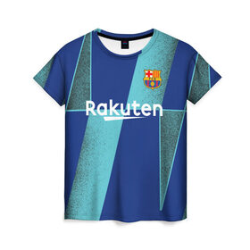 Женская футболка 3D с принтом Barcelona PreMatch kit в Екатеринбурге, 100% полиэфир ( синтетическое хлопкоподобное полотно) | прямой крой, круглый вырез горловины, длина до линии бедер | Тематика изображения на принте: barcelona | champions | laliga | league | messi | spain | барселона | испания | лига | месси | чемпионов