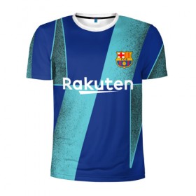 Мужская футболка 3D спортивная с принтом Barcelona PreMatch kit в Екатеринбурге, 100% полиэстер с улучшенными характеристиками | приталенный силуэт, круглая горловина, широкие плечи, сужается к линии бедра | Тематика изображения на принте: barcelona | champions | laliga | league | messi | spain | барселона | испания | лига | месси | чемпионов