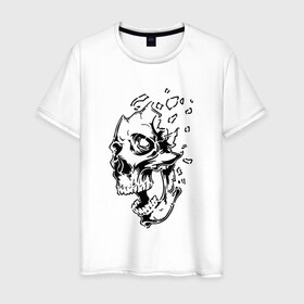 Мужская футболка хлопок с принтом Осколки Черепа в Екатеринбурге, 100% хлопок | прямой крой, круглый вырез горловины, длина до линии бедер, слегка спущенное плечо. | минимализм | осколки | осколки черепа | рисунок | череп