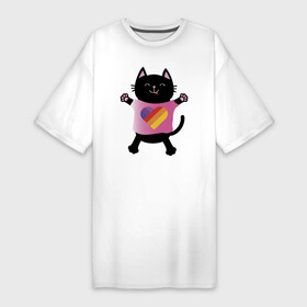 Платье-футболка хлопок с принтом Black cat в Екатеринбурге,  |  | black | cat | eyes | heart | like | likee | moustache | mouth | nose | paws | smile | tail | tounge | глаза | кот | котенок | кошка | лапы | нос | рот | сердце | улыбка | усы | хвост | черный | язык