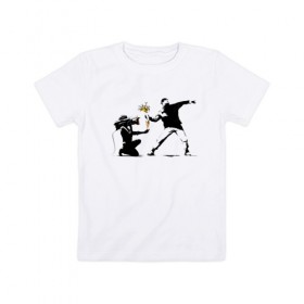 Детская футболка хлопок с принтом Banksy в Екатеринбурге, 100% хлопок | круглый вырез горловины, полуприлегающий силуэт, длина до линии бедер | Тематика изображения на принте: art | banksy | street | street art | арт | бэнкси | стрит | стрит арт