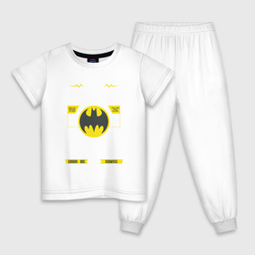 Детская пижама хлопок с принтом Bat-Signal в Екатеринбурге, 100% хлопок |  брюки и футболка прямого кроя, без карманов, на брюках мягкая резинка на поясе и по низу штанин
 | Тематика изображения на принте: 80 | 80th | anniversary | bat man | batman | batman comics | caped crusader | dark knight | shtatbat | бетмен | брюс уэйн | бэт мен | бэтмен | тёмный рыцарь