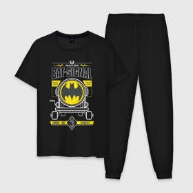 Мужская пижама хлопок с принтом Bat-Signal в Екатеринбурге, 100% хлопок | брюки и футболка прямого кроя, без карманов, на брюках мягкая резинка на поясе и по низу штанин
 | 80 | 80th | anniversary | bat man | batman | batman comics | caped crusader | dark knight | shtatbat | бетмен | брюс уэйн | бэт мен | бэтмен | тёмный рыцарь