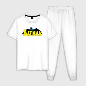 Мужская пижама хлопок с принтом Batman logo в Екатеринбурге, 100% хлопок | брюки и футболка прямого кроя, без карманов, на брюках мягкая резинка на поясе и по низу штанин
 | Тематика изображения на принте: 80 | 80th | anniversary | bat man | batman | batman comics | caped crusader | dark knight | shtatjl | бетмен | брюс уэйн | бэт мен | бэтмен | тёмный рыцарь