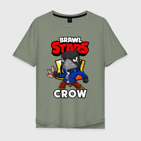 Мужская футболка хлопок Oversize с принтом BRAWL STARS CROW в Екатеринбурге, 100% хлопок | свободный крой, круглый ворот, “спинка” длиннее передней части | brawl stars | brawl stars crow | brawler | crow | бравл старз | бравлер | ворон