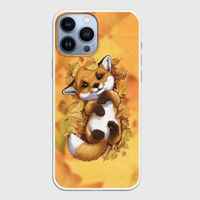 Чехол для iPhone 13 Pro Max с принтом Осенний лисёнок в Екатеринбурге,  |  | fox | лис | лиса | лисёнок | лисичка | листва | листья | осень | рыжая