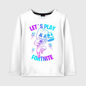 Детский лонгслив хлопок с принтом FORTNITE x MARSHMELLO в Екатеринбурге, 100% хлопок | круглый вырез горловины, полуприлегающий силуэт, длина до линии бедер | fortnite | fortnite 2 | fortnite x | marshmello | ninja | ninja hyper streamer | ninja streamer | streamer | tyler blevins | маршмелло | ниндзя | фортнайт | фортнайт 2 | фортнайт глава 2