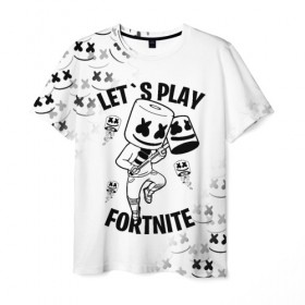 Мужская футболка 3D с принтом FORTNITE x MARSHMELLO в Екатеринбурге, 100% полиэфир | прямой крой, круглый вырез горловины, длина до линии бедер | fortnite | fortnite 2 | fortnite x | marshmello | ninja | ninja hyper streamer | ninja streamer | streamer | tyler blevins | маршмелло | ниндзя | фортнайт | фортнайт 2 | фортнайт глава 2