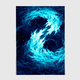 Постер с принтом Abstract fractal blue flame в Екатеринбурге, 100% бумага
 | бумага, плотность 150 мг. Матовая, но за счет высокого коэффициента гладкости имеет небольшой блеск и дает на свету блики, но в отличии от глянцевой бумаги не покрыта лаком | abstract | colors | dark | flame | fractal | space | абстракция | космос | краски | огонь | пламя | тёмный | фрактал