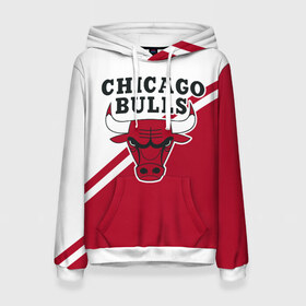 Женская толстовка 3D с принтом Chicago Bulls Red-White в Екатеринбурге, 100% полиэстер  | двухслойный капюшон со шнурком для регулировки, мягкие манжеты на рукавах и по низу толстовки, спереди карман-кенгуру с мягким внутренним слоем. | Тематика изображения на принте: bulls | chicago | chicago bulls | nba | баскетбол | буллз | нба | чикаго | чикаго буллз