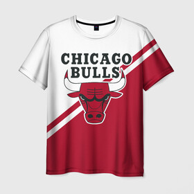 Мужская футболка 3D с принтом Chicago Bulls Red-White в Екатеринбурге, 100% полиэфир | прямой крой, круглый вырез горловины, длина до линии бедер | Тематика изображения на принте: bulls | chicago | chicago bulls | nba | баскетбол | буллз | нба | чикаго | чикаго буллз