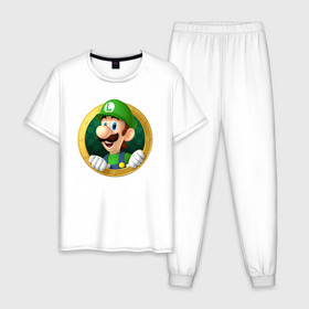 Мужская пижама хлопок с принтом Luigis Mansion в Екатеринбурге, 100% хлопок | брюки и футболка прямого кроя, без карманов, на брюках мягкая резинка на поясе и по низу штанин
 | Тематика изображения на принте: 