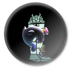 Значок с принтом Luigis Mansion в Екатеринбурге,  металл | круглая форма, металлическая застежка в виде булавки | Тематика изображения на принте: game | luigis mansion | mario | nintendo | видеоигра | игра | луиджи | марио | привидение | призрак