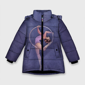 Зимняя куртка для девочек 3D с принтом Воздушная гимнастка в Екатеринбурге, ткань верха — 100% полиэстер; подклад — 100% полиэстер, утеплитель — 100% полиэстер. | длина ниже бедра, удлиненная спинка, воротник стойка и отстегивающийся капюшон. Есть боковые карманы с листочкой на кнопках, утяжки по низу изделия и внутренний карман на молнии. 

Предусмотрены светоотражающий принт на спинке, радужный светоотражающий элемент на пуллере молнии и на резинке для утяжки. | aerial gymnastic | gymnastic | gymnastics on cloth | gymnastics on the rings | воздушная гимнастика | гимнастика | гимнастика на кольцах | кольца | полотна | полотно