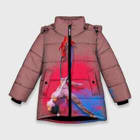 Зимняя куртка для девочек 3D с принтом Воздушная гимнастика в Екатеринбурге, ткань верха — 100% полиэстер; подклад — 100% полиэстер, утеплитель — 100% полиэстер. | длина ниже бедра, удлиненная спинка, воротник стойка и отстегивающийся капюшон. Есть боковые карманы с листочкой на кнопках, утяжки по низу изделия и внутренний карман на молнии. 

Предусмотрены светоотражающий принт на спинке, радужный светоотражающий элемент на пуллере молнии и на резинке для утяжки. | aerial gymnastic | gymnastic | gymnastics on cloth | gymnastics on the rings | воздушная гимнастика | гимнастика | гимнастика на кольцах | кольца | полотна | полотно