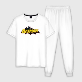 Мужская пижама хлопок с принтом Batman Logo в Екатеринбурге, 100% хлопок | брюки и футболка прямого кроя, без карманов, на брюках мягкая резинка на поясе и по низу штанин
 | 80 | 80th | anniversary | bat man | batman | batman comics | caped crusader | dark knight | shtatjl | бетмен | брюс уэйн | бэт мен | бэтмен | тёмный рыцарь