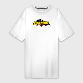 Платье-футболка хлопок с принтом Batman Logo в Екатеринбурге,  |  | 80 | 80th | anniversary | bat man | batman | batman comics | caped crusader | dark knight | shtatjl | бетмен | брюс уэйн | бэт мен | бэтмен | тёмный рыцарь