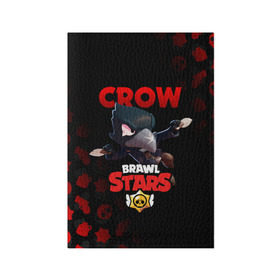 Обложка для паспорта матовая кожа с принтом BRAWL STARS CROW в Екатеринбурге, натуральная матовая кожа | размер 19,3 х 13,7 см; прозрачные пластиковые крепления | brawl stars | bull | colt | crow | leon | stars | берли | бо | брок | ворон | джесси | динамайк | дэррил | кольт | леон | мортис | нита | пайпер | пенни | поко | пэм | рикошет | спайк | фрэнк | шелли | эль примо