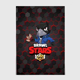 Постер с принтом BRAWL STARS CROW в Екатеринбурге, 100% бумага
 | бумага, плотность 150 мг. Матовая, но за счет высокого коэффициента гладкости имеет небольшой блеск и дает на свету блики, но в отличии от глянцевой бумаги не покрыта лаком | brawl stars | bull | colt | crow | leon | stars | берли | бо | брок | ворон | джесси | динамайк | дэррил | кольт | леон | мортис | нита | пайпер | пенни | поко | пэм | рикошет | спайк | фрэнк | шелли | эль примо