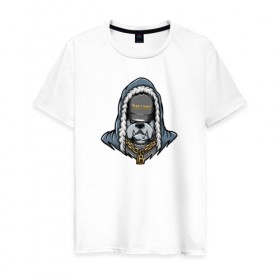 Мужская футболка хлопок с принтом Бульдог гангстер рэпер в Екатеринбурге, 100% хлопок | прямой крой, круглый вырез горловины, длина до линии бедер, слегка спущенное плечо. | 