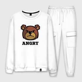 Мужской костюм хлопок с принтом Злой мишка ANGRY TEDDY в Екатеринбурге, 100% хлопок | на свитшоте круглая горловина, мягкая резинка по низу. Брюки заужены к низу, на них два вида карманов: два “обычных” по бокам и два объемных, с клапанами, расположенные ниже линии бедра. Брюки с мягкой трикотажной резинкой на поясе и по низу штанин. В поясе для дополнительного комфорта — широкие завязки | дикий | злой | мишка | стиль | тедди