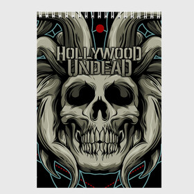 Скетчбук с принтом Hollywood Undead в Екатеринбурге, 100% бумага
 | 48 листов, плотность листов — 100 г/м2, плотность картонной обложки — 250 г/м2. Листы скреплены сверху удобной пружинной спиралью | Тематика изображения на принте: been | bloody nose | california | hell | lyrics | music | octone | official | psalms | records | rock | song | to | vevo | video | кранккор | метал | рэп рок | электроник