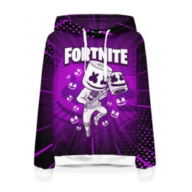 Женская толстовка 3D с принтом FORTNITE MARSHMELLO в Екатеринбурге, 100% полиэстер  | двухслойный капюшон со шнурком для регулировки, мягкие манжеты на рукавах и по низу толстовки, спереди карман-кенгуру с мягким внутренним слоем. | chapter 2 | fortnite | marshmello | диджей | игры | маршмэллоу | молоток | фортнайт