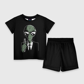 Детский костюм с шортами 3D с принтом Пришелец в Черном в Екатеринбурге,  |  | alien | men in black | ufo | инопланетяне | инопланетянин | люди в черном | нло | пришелец | пришельцы