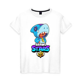 Женская футболка хлопок с принтом BRAWL STARS LEON SHARK в Екатеринбурге, 100% хлопок | прямой крой, круглый вырез горловины, длина до линии бедер, слегка спущенное плечо | brawl stars | bull | colt | crow | leon | leon shark | shark | stars | акула | берли | ворон | динамайк | кольт | леон | леон акула | нита | спайк | шелли | эль примо